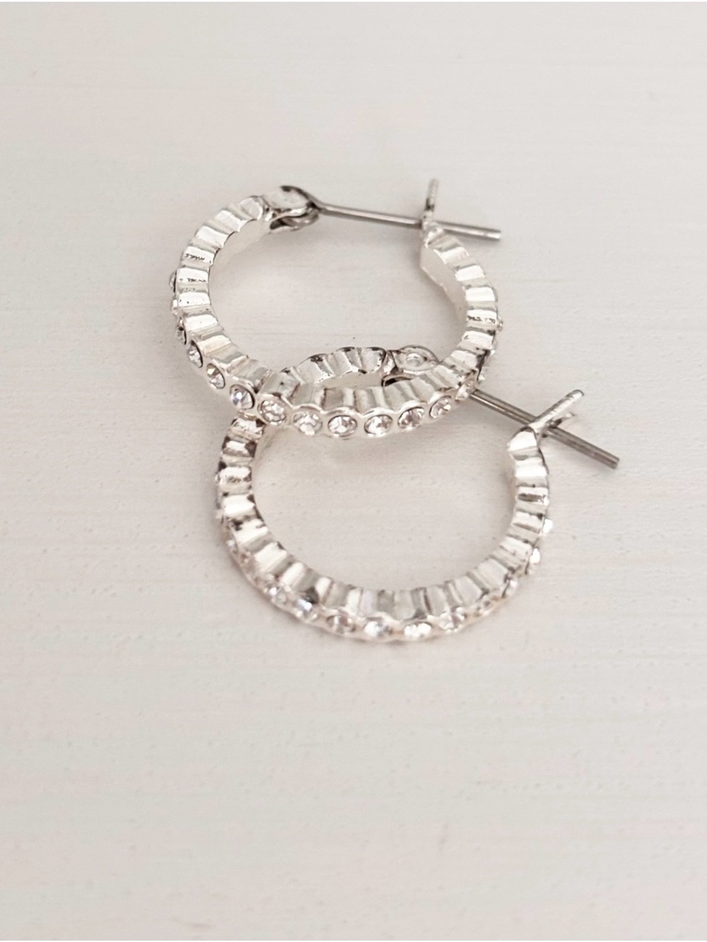A NEW DAY Crystal/ Silver Hoops NWOT